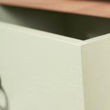 Loft Pine 3 Drawer Bedside Table with sage green drawer from Roseland Furniture