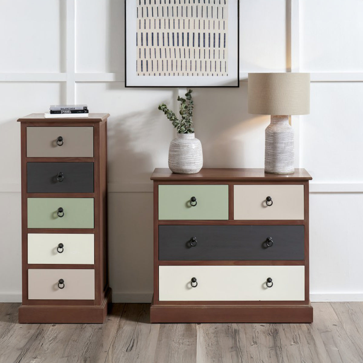 Loft Pine 2 Over 2 Drawer Chest with sage drawer from Roseland Furniture