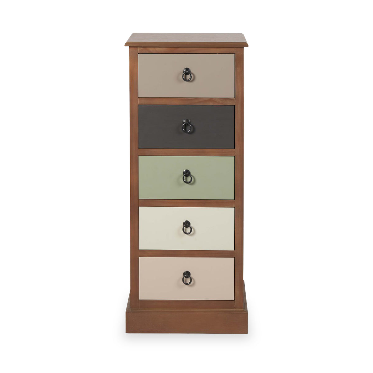 Loft Pine 5 Drawer Tallboy with sage green drawer from Roseland Furniture