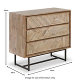 Marca Sand Wash Acacia 3 Drawer Chest of Drawers dimensions