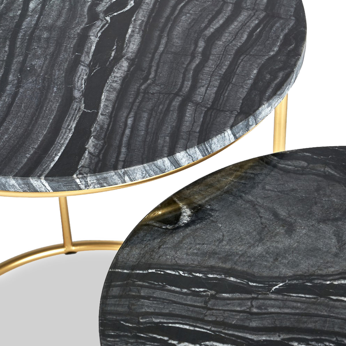 Milly So2 Black Marble and Gold Metal Side Tables from Roseland Furniture