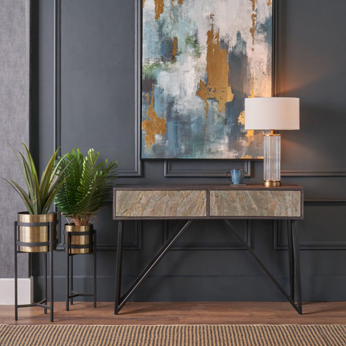 Verde Black 2 Drawer Console Table from Roseland Furniture