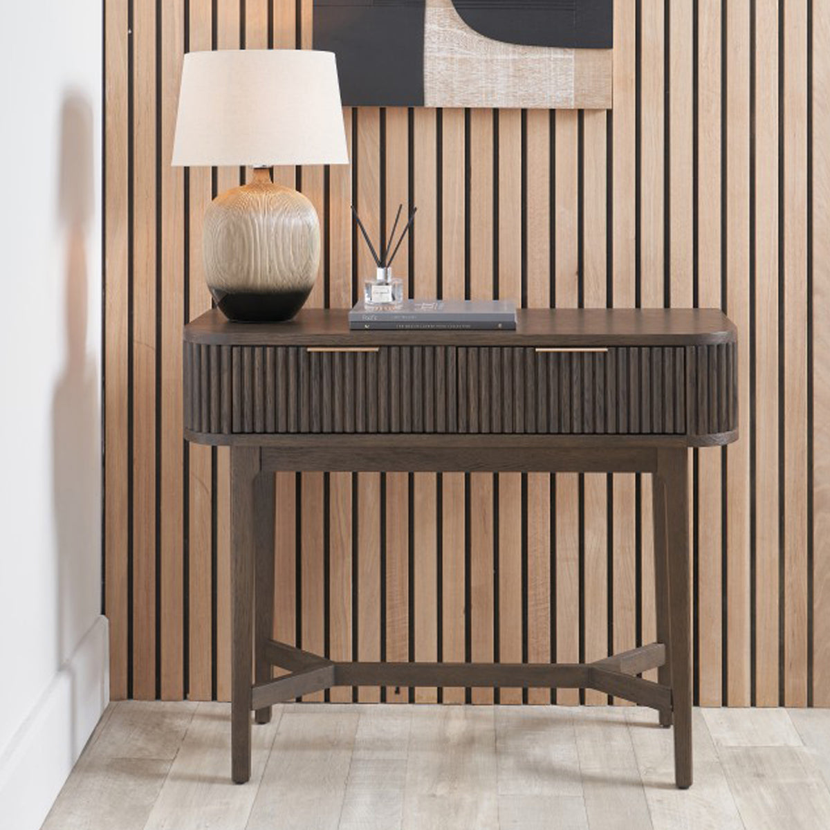Raie Dark Brown 2 Drawer Console Table from Roseland Furniture