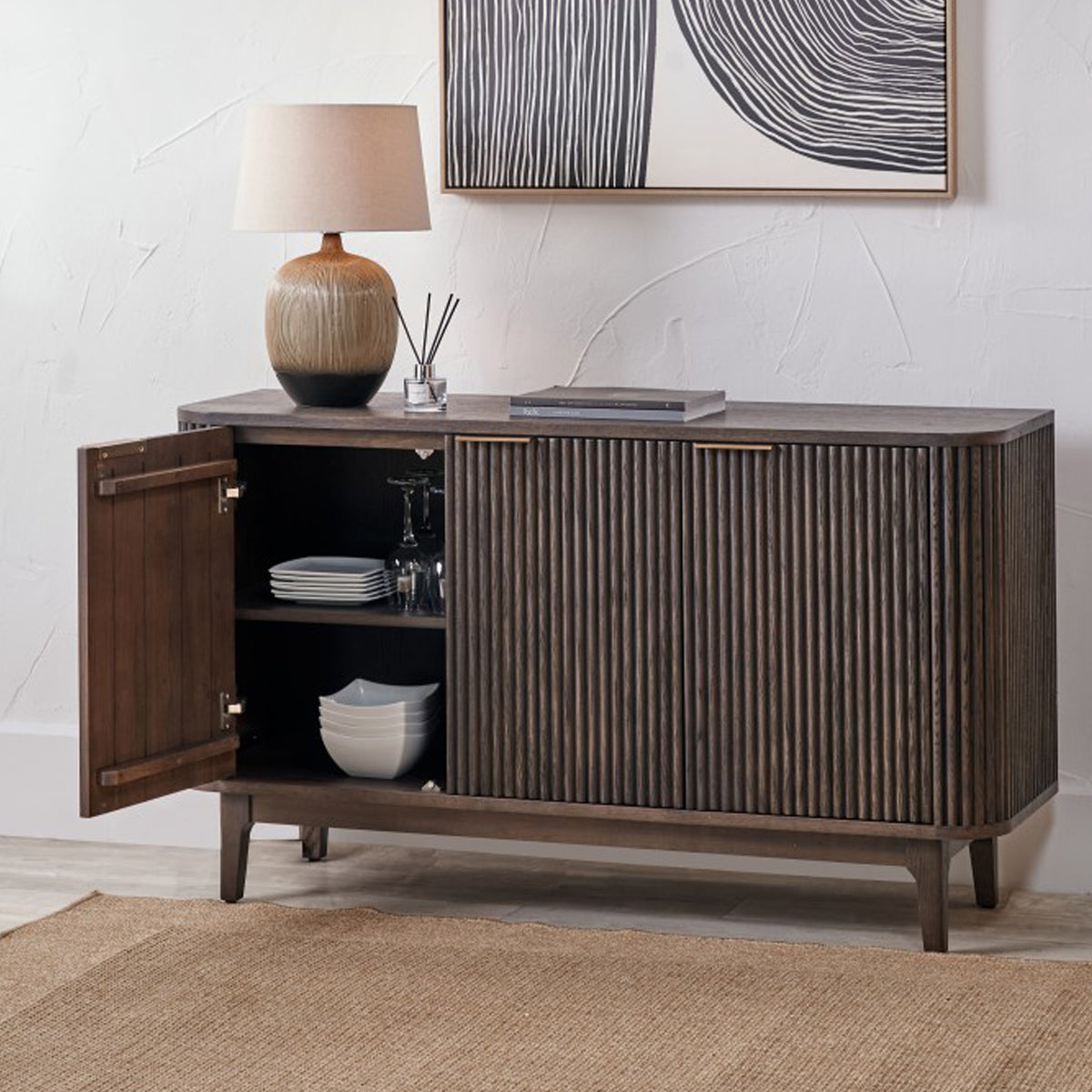 Raie Dark Brown 3 Door Sideboard from Roseland Furniture