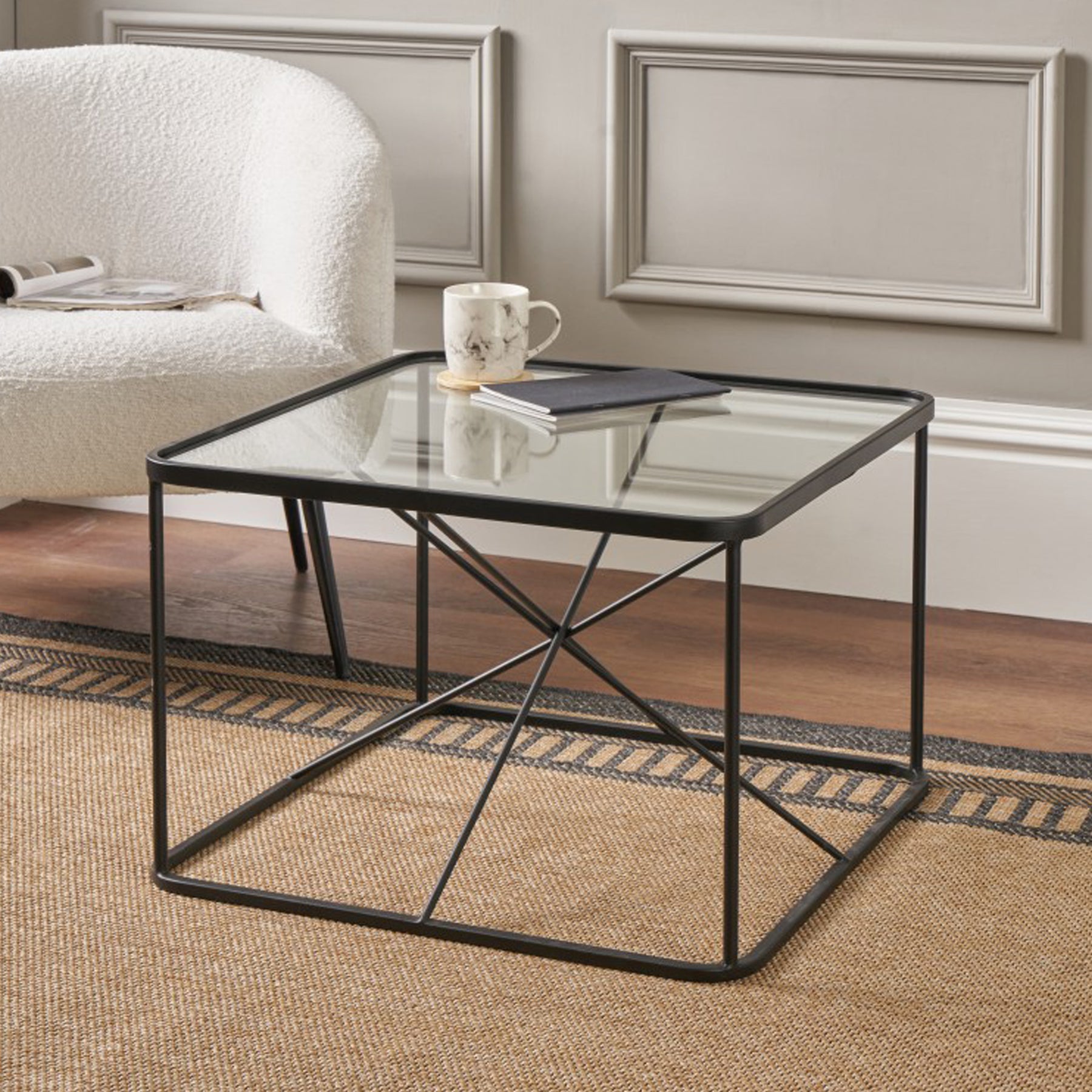 Roxy Glass and Black Metal Coffee Table from Roseland Furniture