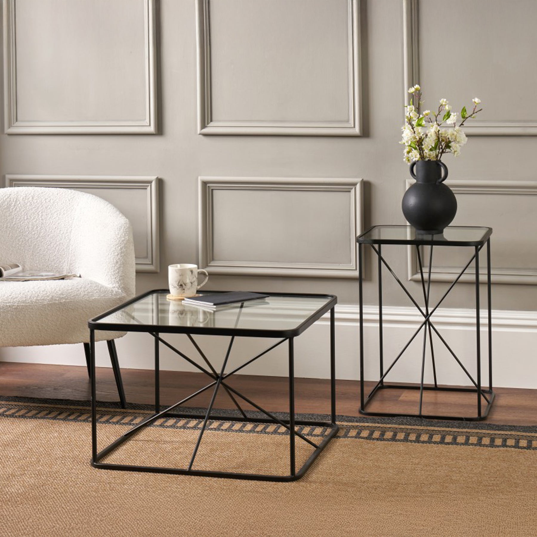 Roxy Glass and Black Metal Coffee Table from Roseland Furniture