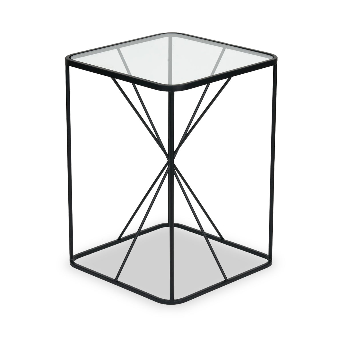 Roxy Glass and Black Metal Side Table from Roseland Furniture