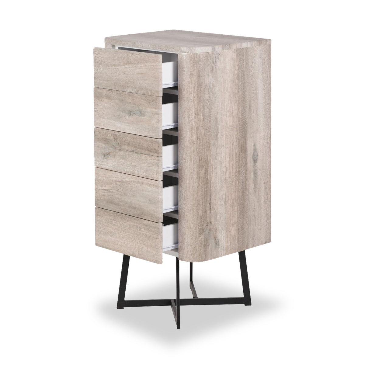 Ukiah Grey Oak 5 Drawer Tall Boy from Roseland Furniture