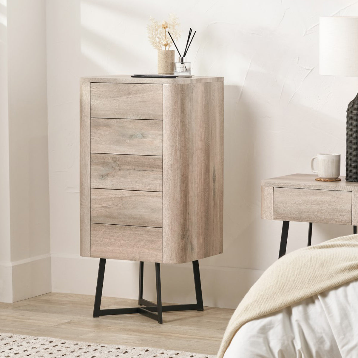 Ukiah Grey Oak 5 Drawer Tall Boy from Roseland Furniture