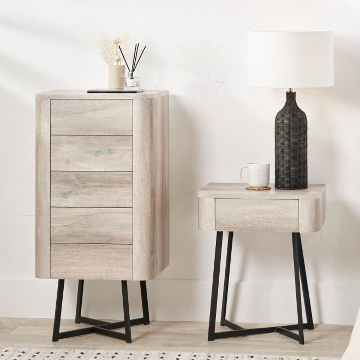 Ukiah Grey Oak 5 Drawer Tall Boy from Roseland Furniture