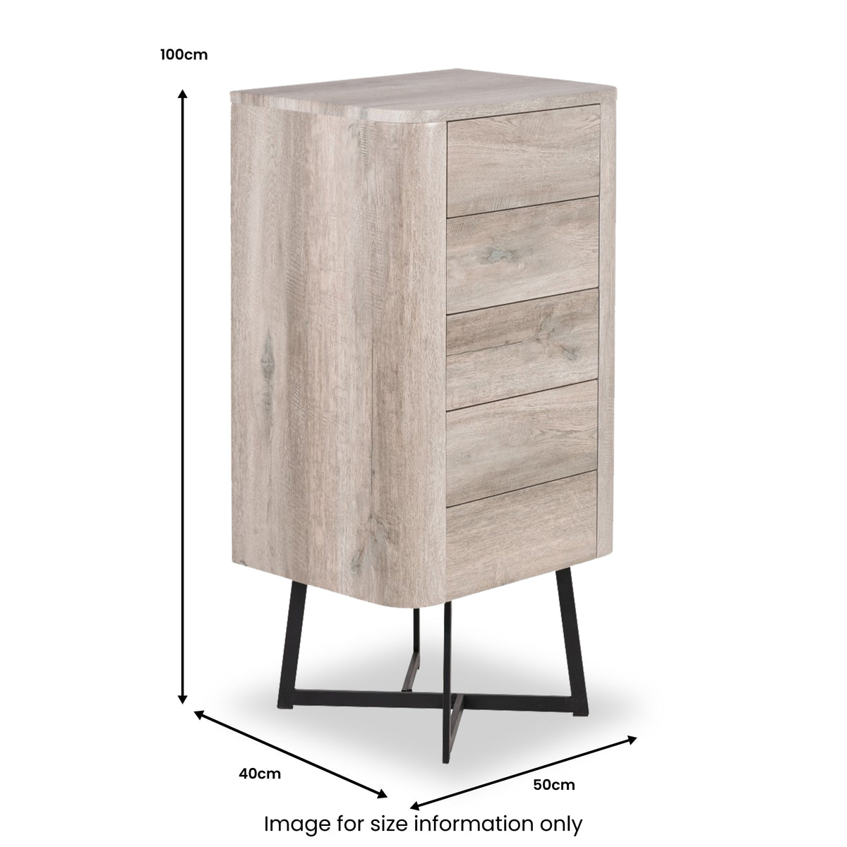 Ukiah Grey Oak 5 Drawer Tall Boy from Roseland Furniture