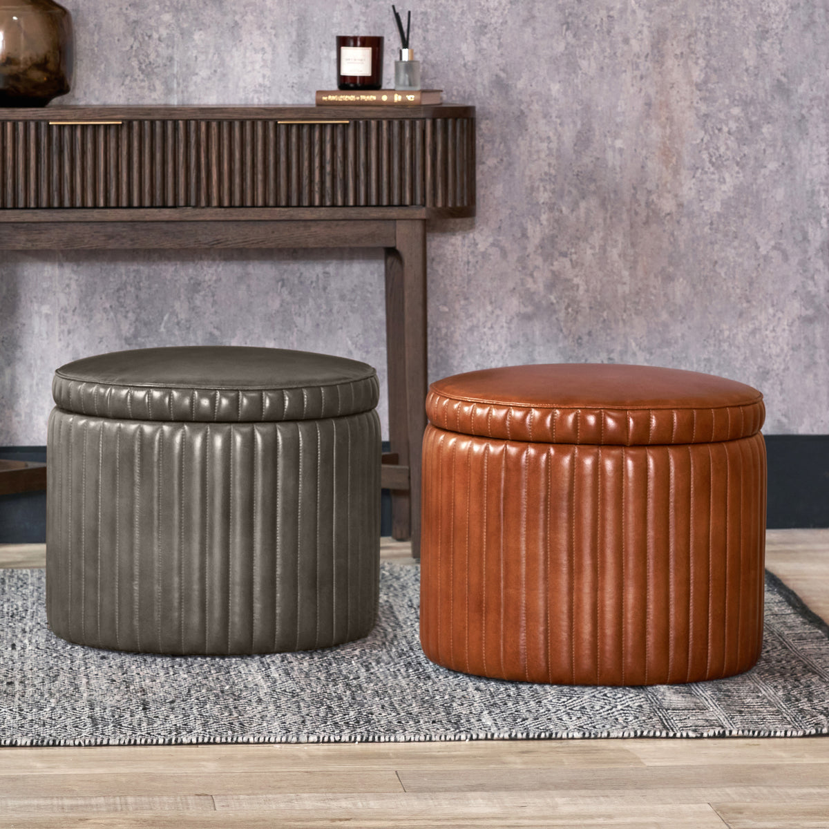 Alessandro Leather Storage Pouffe Brown from Roseland Furniture