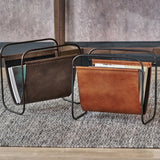 Eliseo Leather Magazine Rack Peppercorn from Roseland Furniture