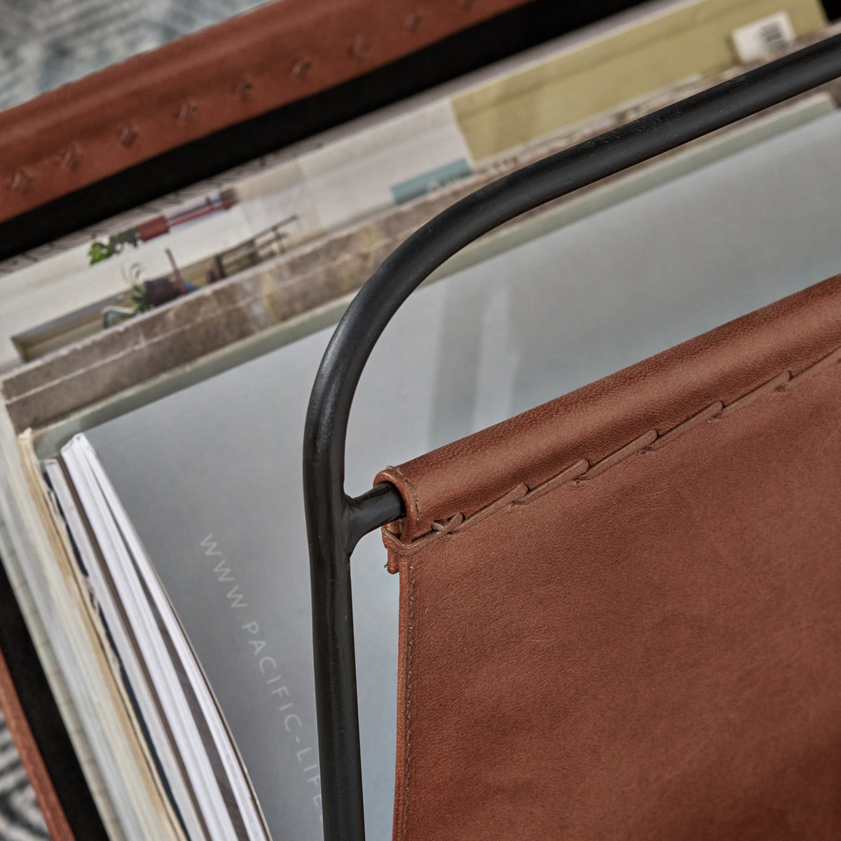 Eliseo Leather Magazine Rack Brown from Roseland Furniture