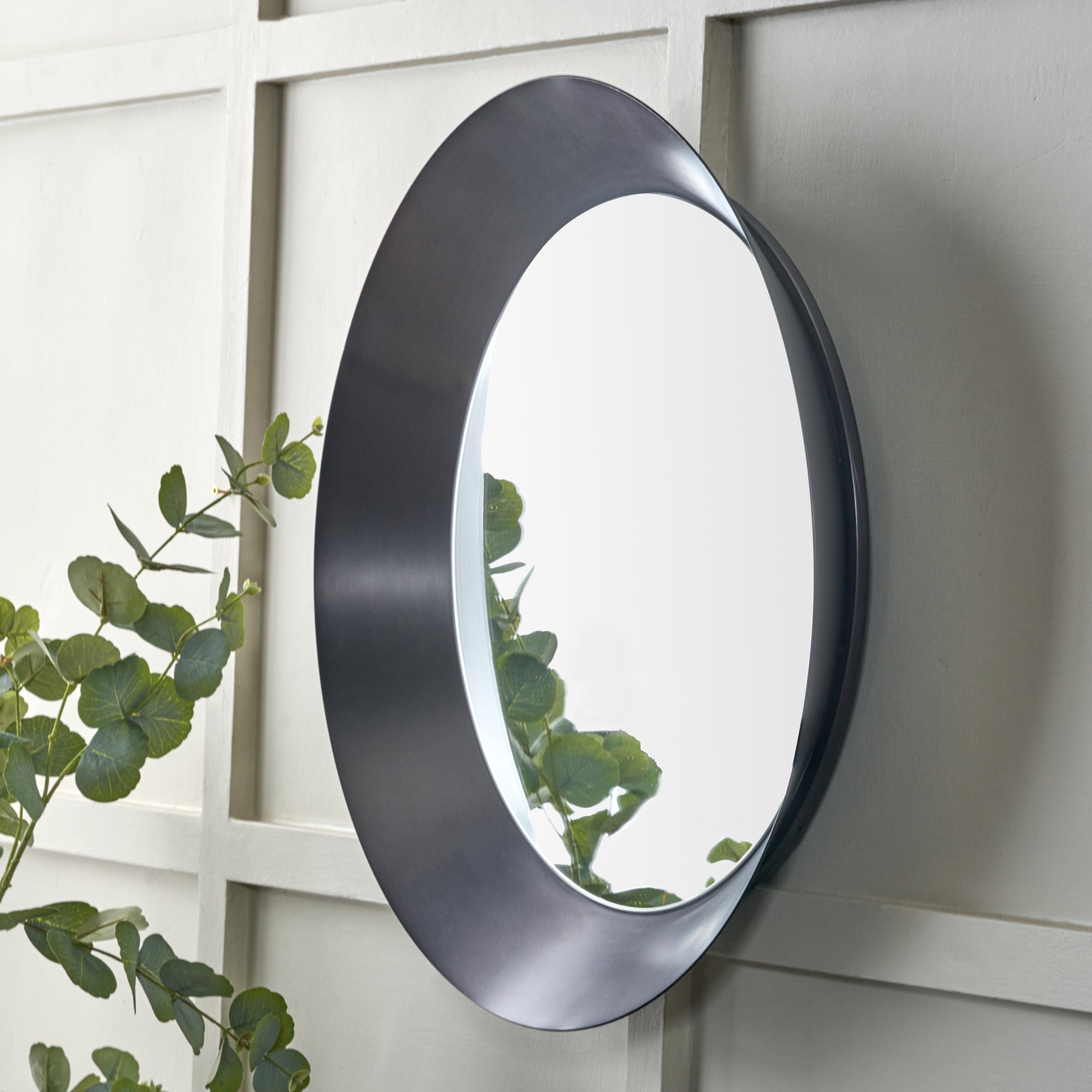 Venice Angled Frame Round Wall Mirror Graphite S from Roseland Furniture