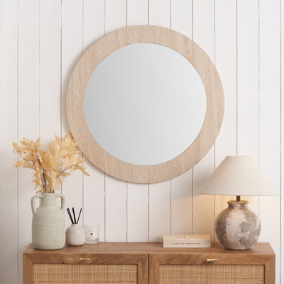 Travertine Effect Round Wall Mirror