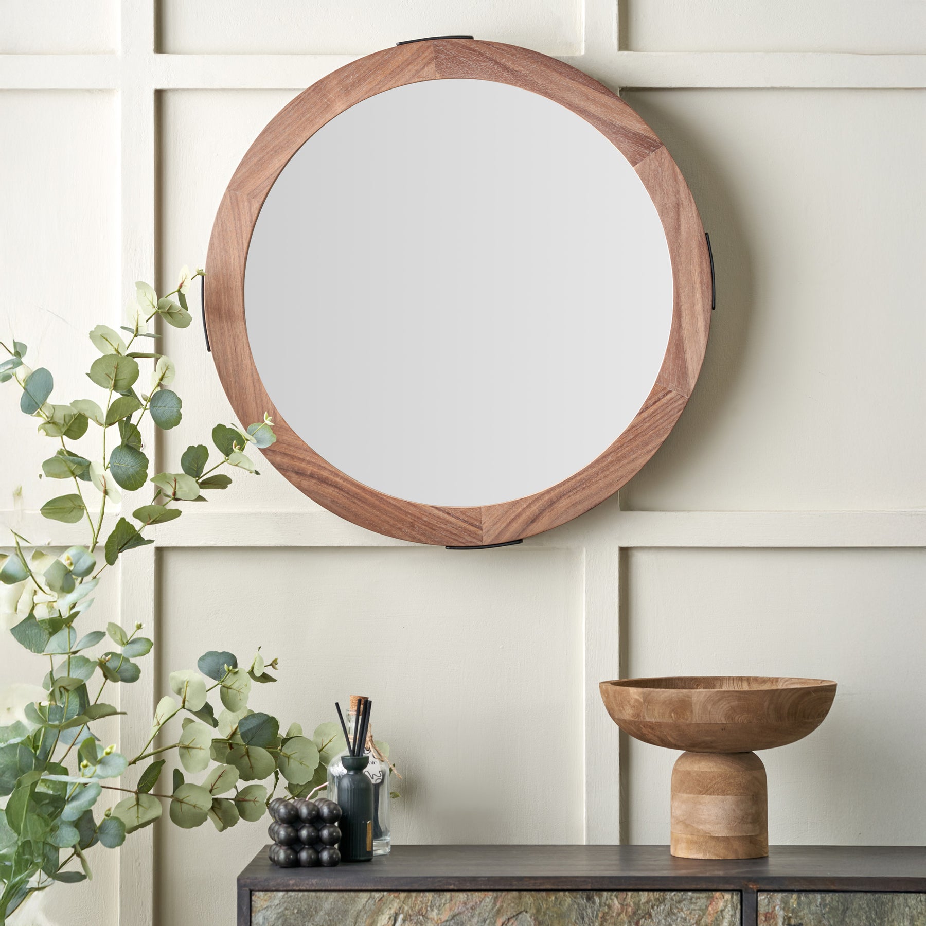 Elwood Walnut Wood Effect Wall Mirror from Roseland Furniture