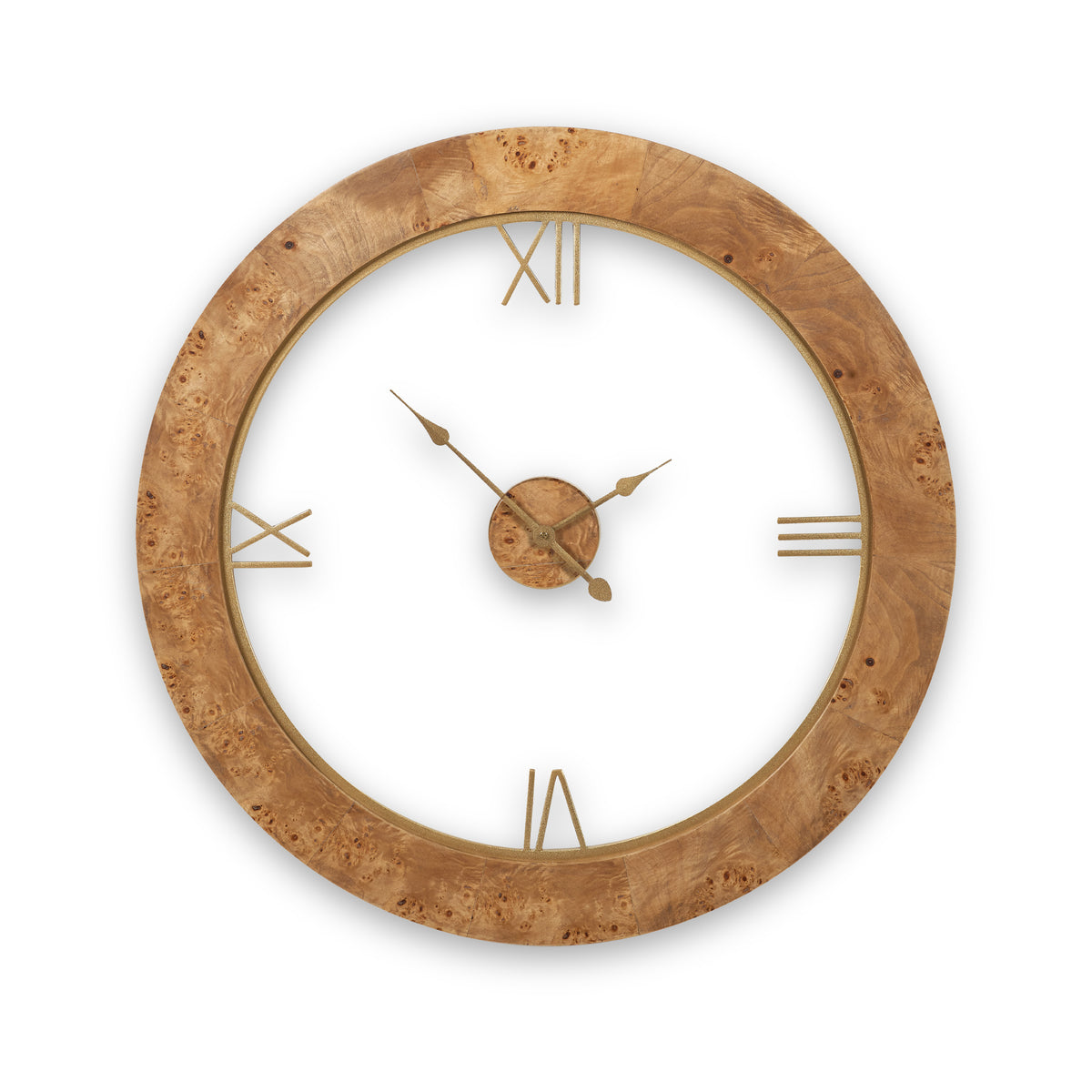 Newborough Burr Wood Effect Wall Clock from Roseland Furniture