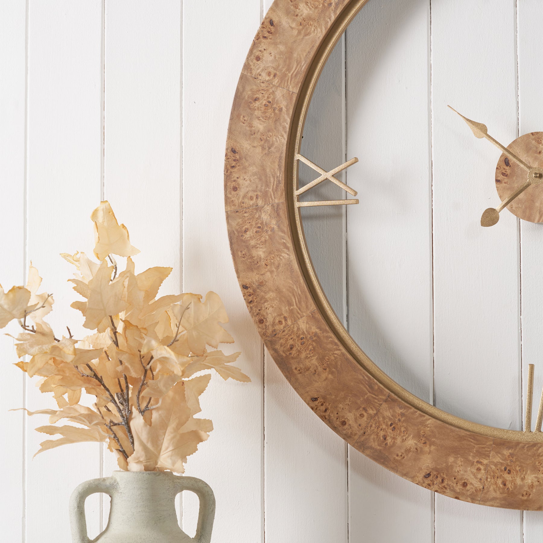 Newborough Burr Wood Effect Wall Clock from Roseland Furniture