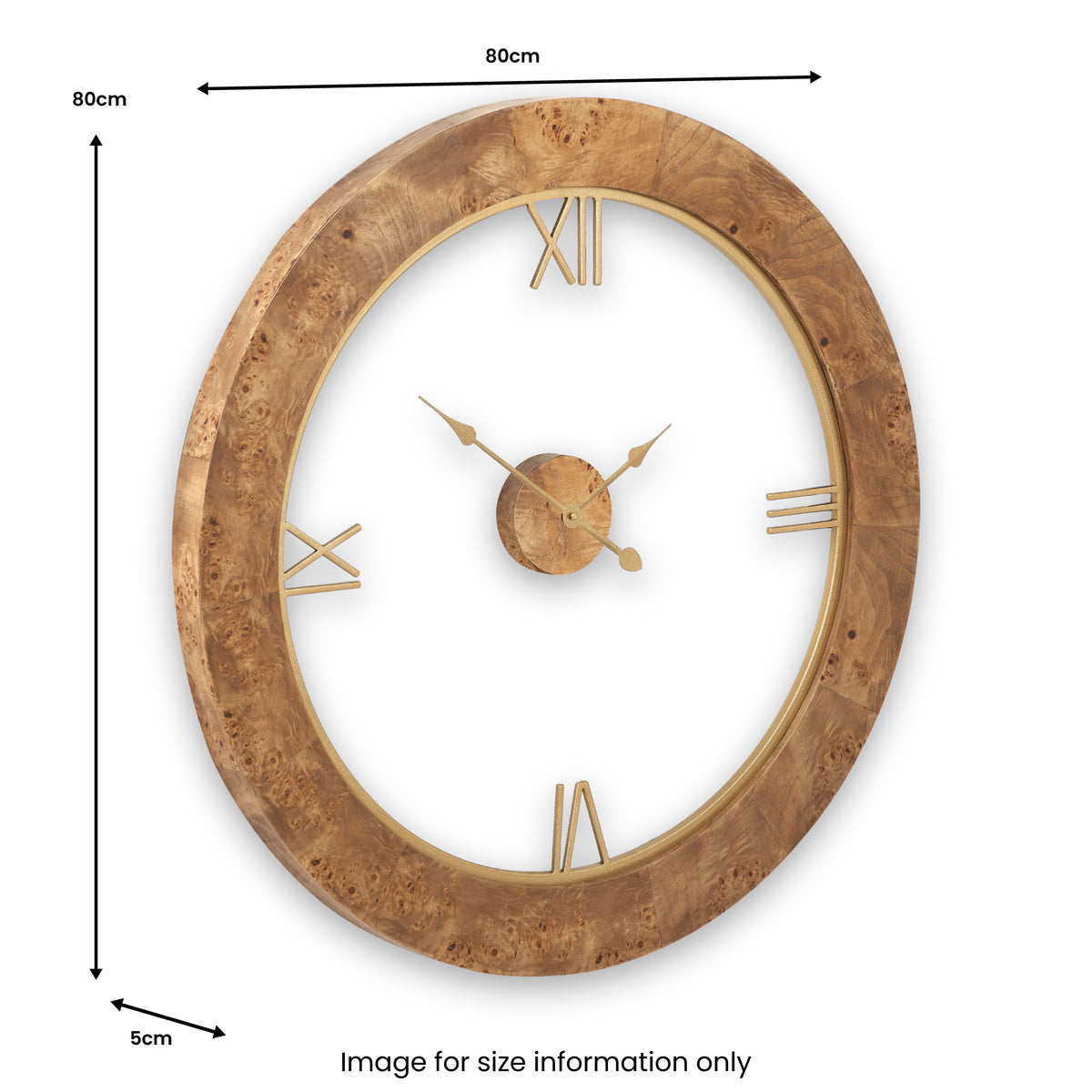 Newborough Burr Wood Effect Wall Clock from Roseland Furniture