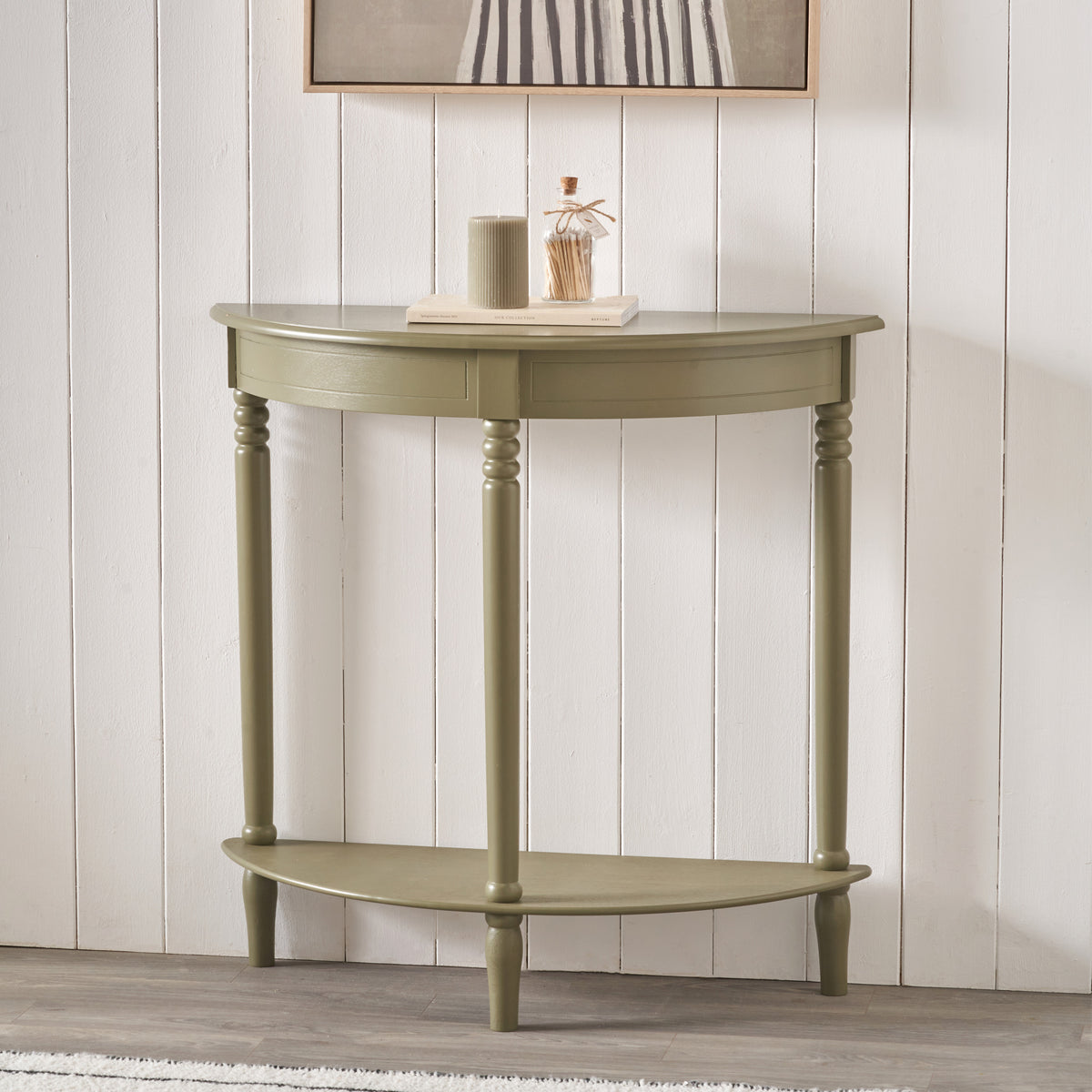 Heritage Olive Green Pine Half Moon Console Table from Roseland Furniture