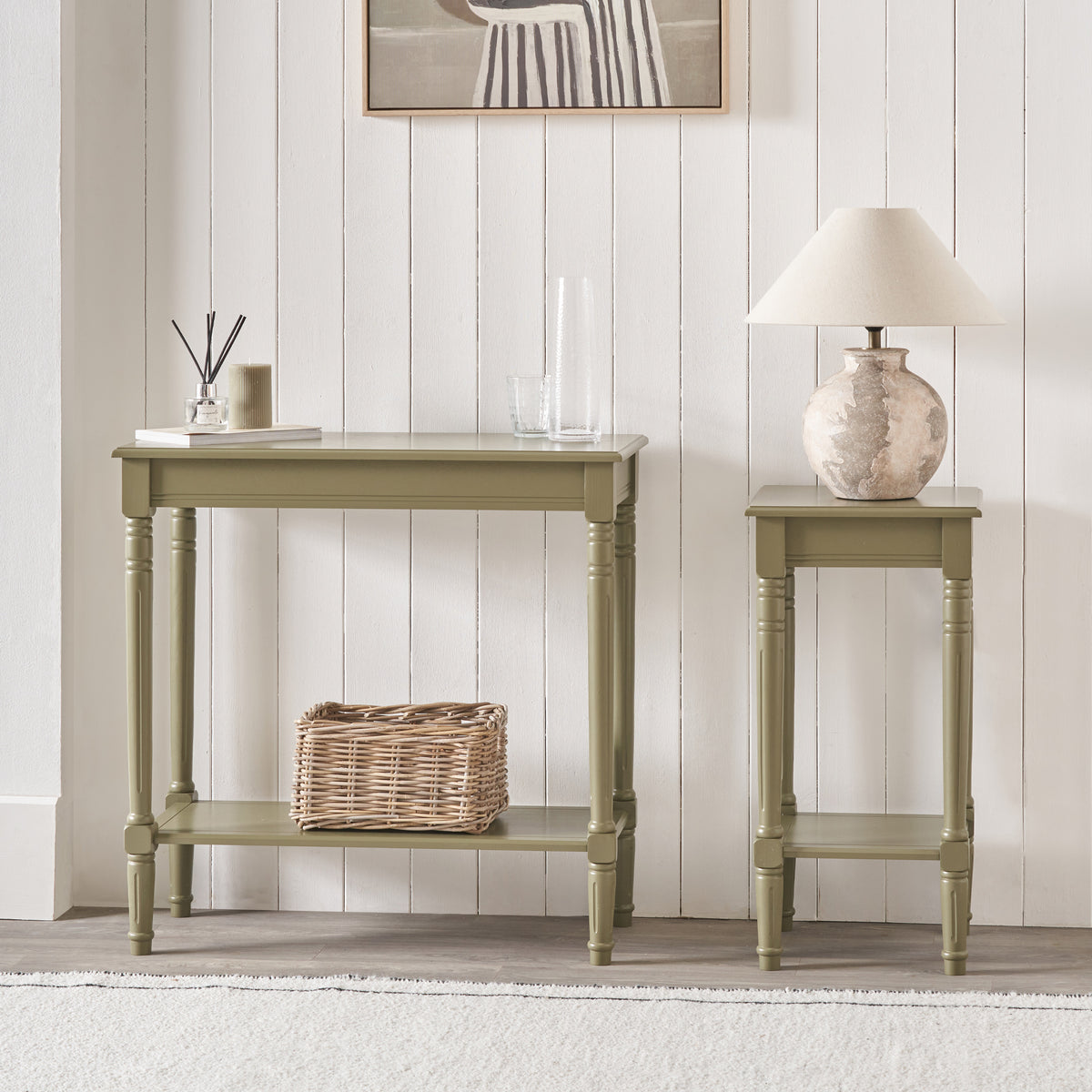 Heritage Olive Pine Wood Console Table from Roseland Furniture
