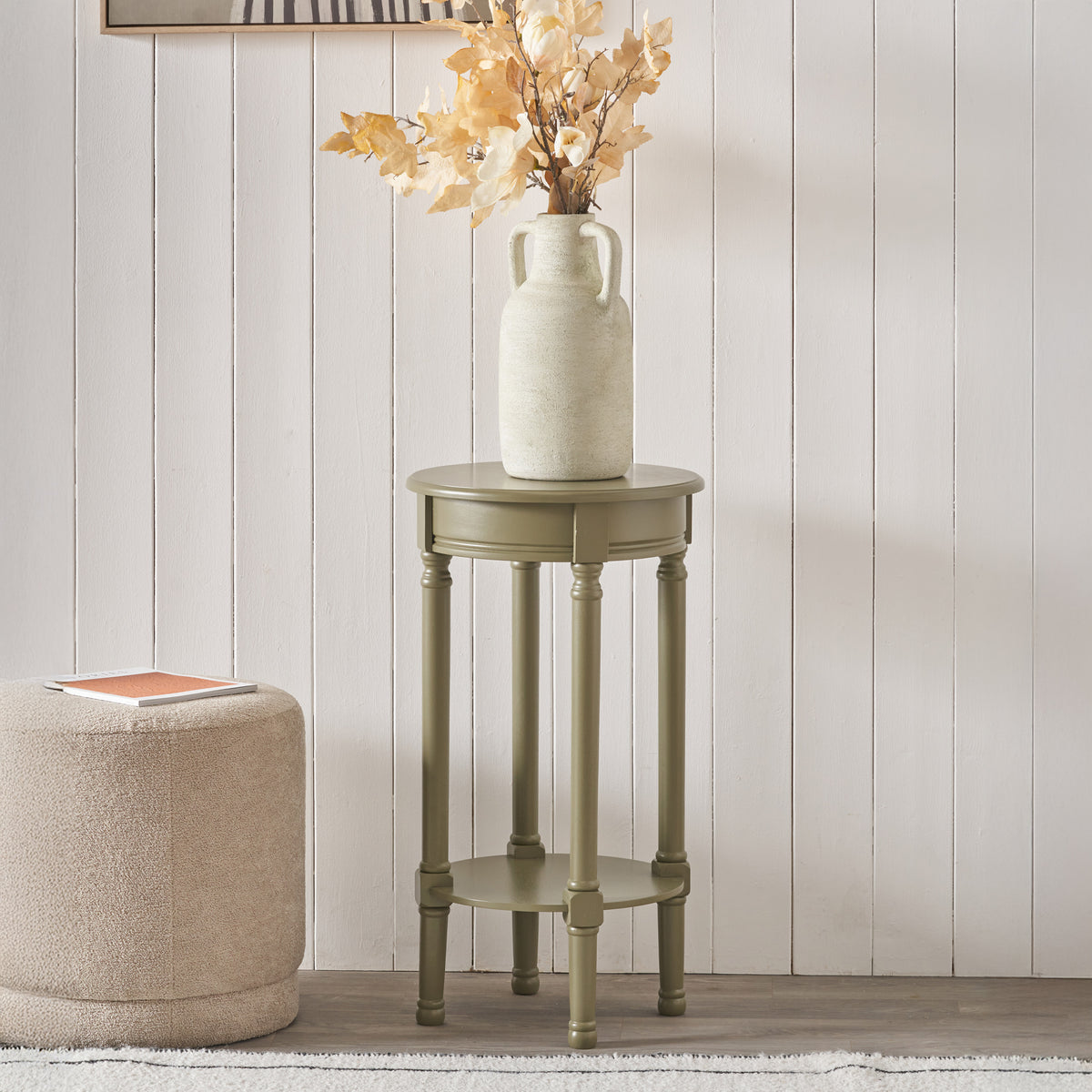 Heritage Olive Pine Wood Round Accent Table from Roseland Furniture