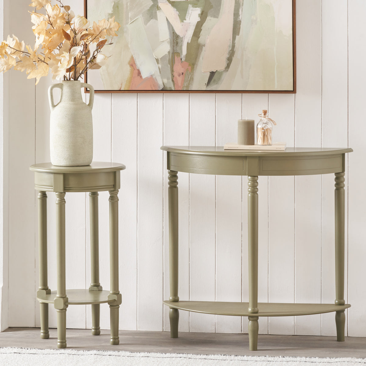 Heritage Olive Pine Wood Round Accent Table from Roseland Furniture