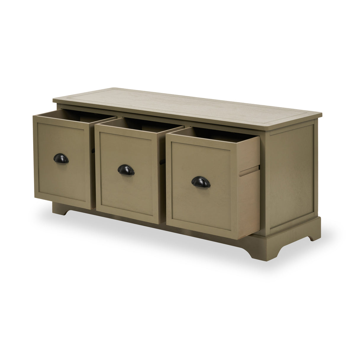 Croft Olive 3 Drawer Storage Bench from Roseland Furniture