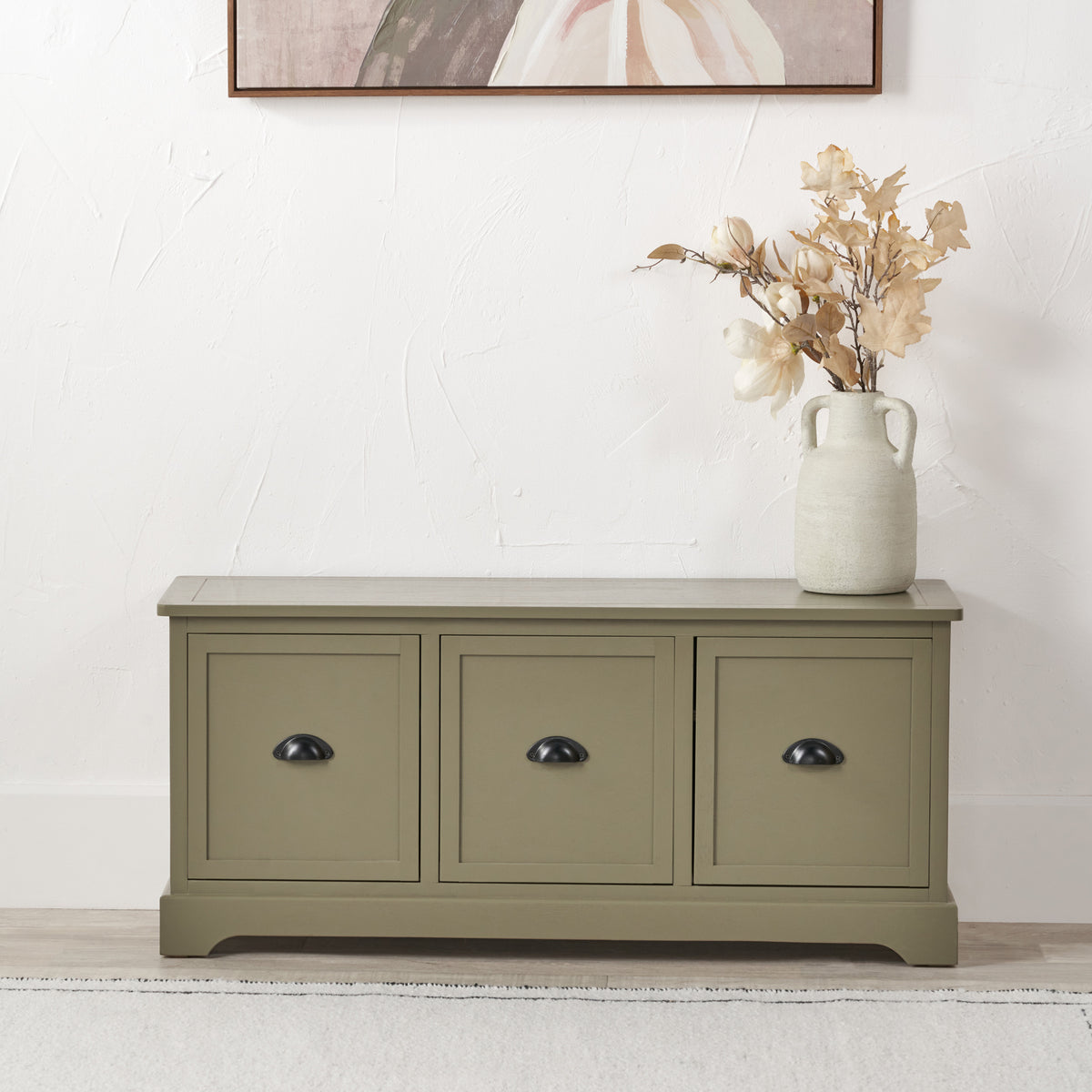 Croft Olive 3 Drawer Storage Bench from Roseland Furniture