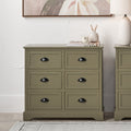 Croft Olive Pine Wood 6 Drawer Unit from Roseland Furniture