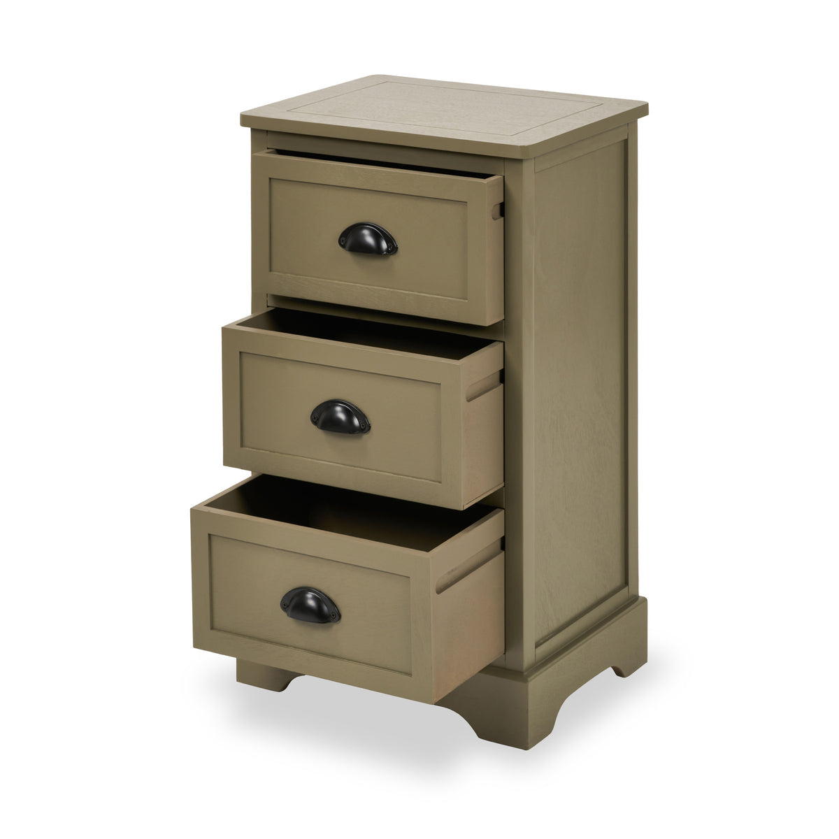 Croft Pine 3 Drawer Bedside Table Olive from Roseland Furniture