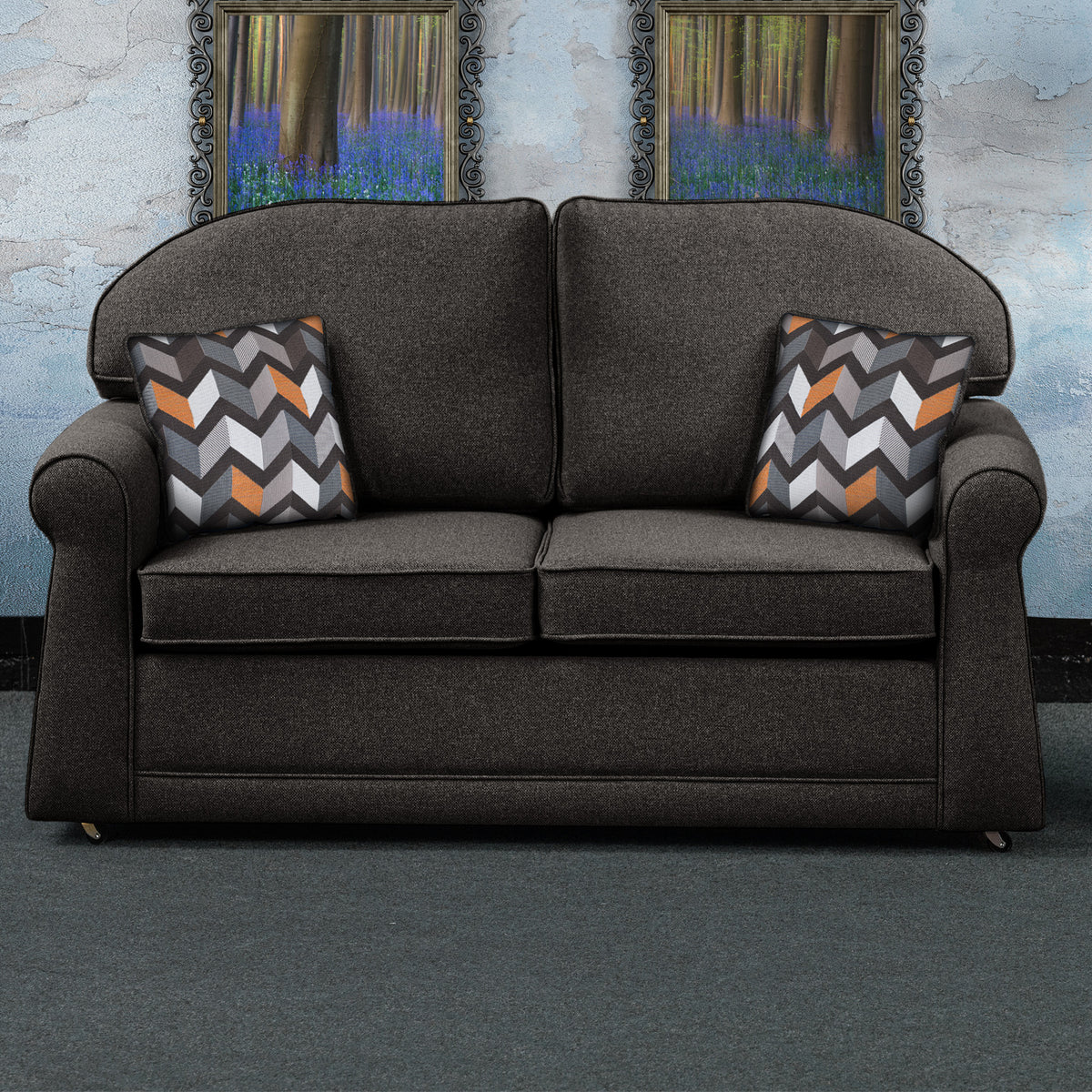 Croxdon Charcoal Faux Linen 2 Seater Sofabed with Charcoal Scatter Cushions from Roseland Furniture