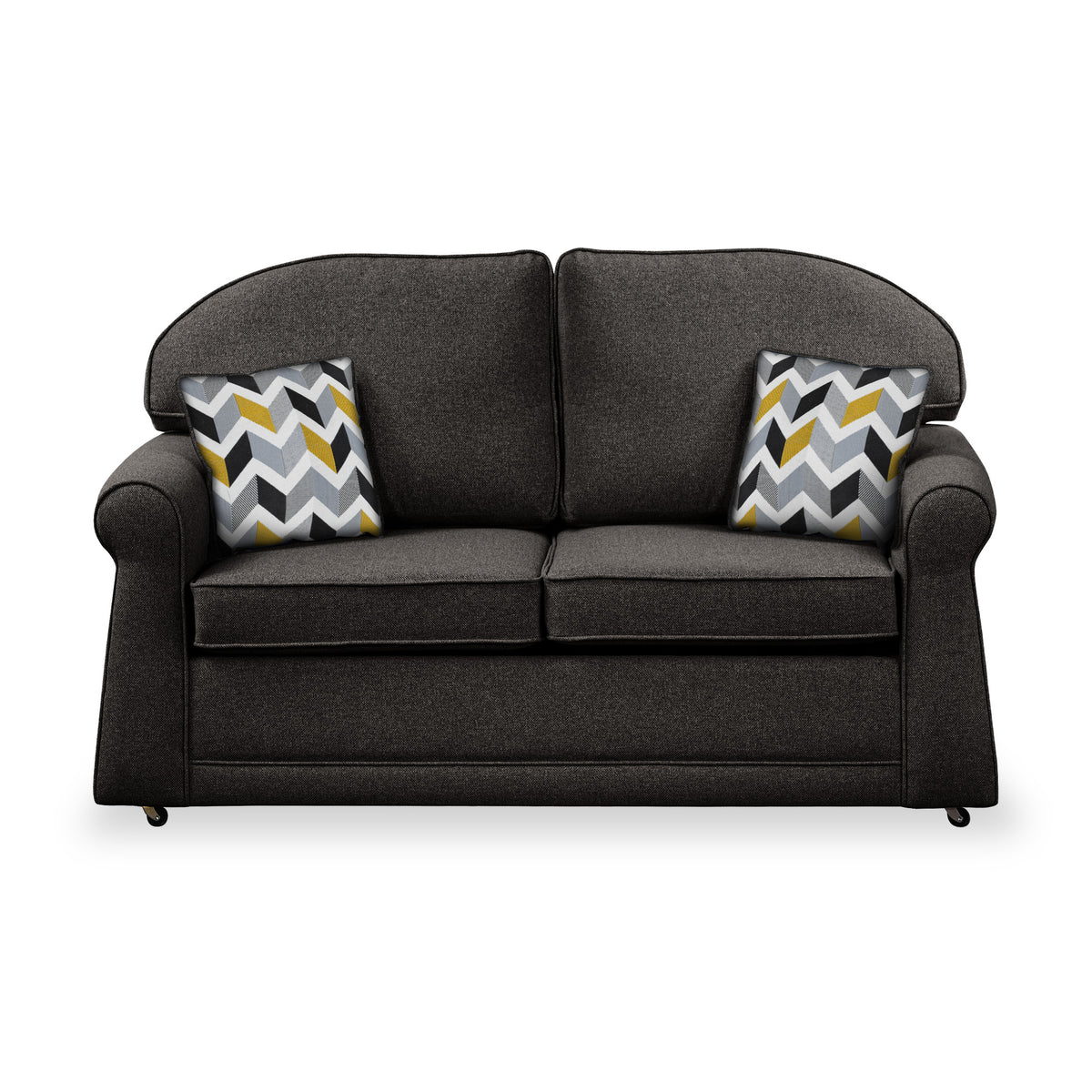 Croxdon Charcoal Faux Linen 2 Seater Sofabed with Mustard Scatter Cushions from Roseland Furniture
