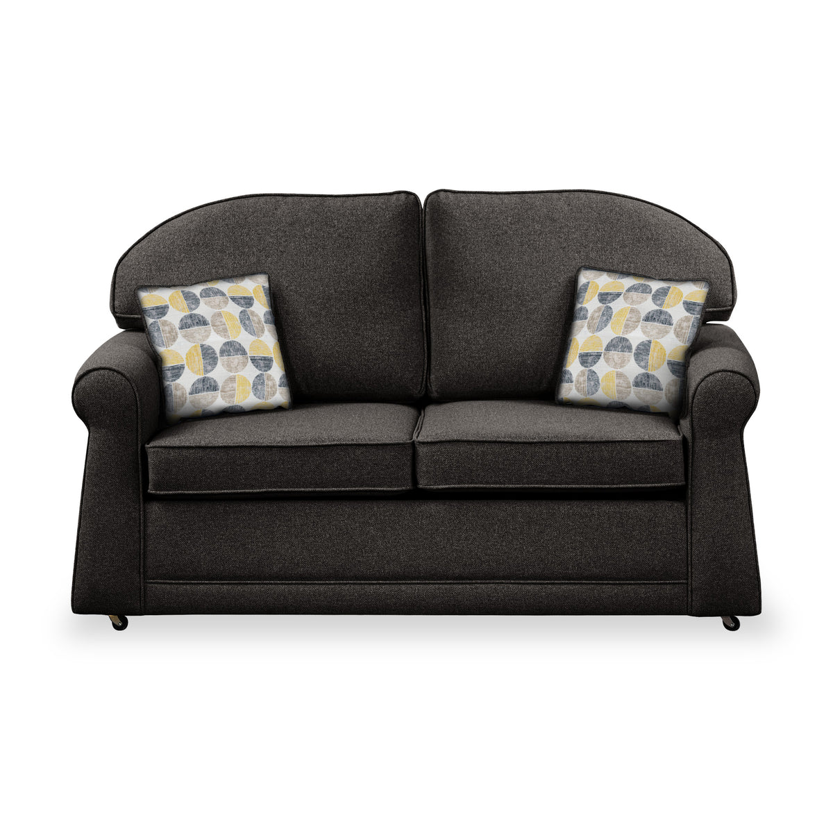 Croxdon Charcoal Faux Linen 2 Seater Sofabed with Beige Scatter Cushions from Roseland Furniture
