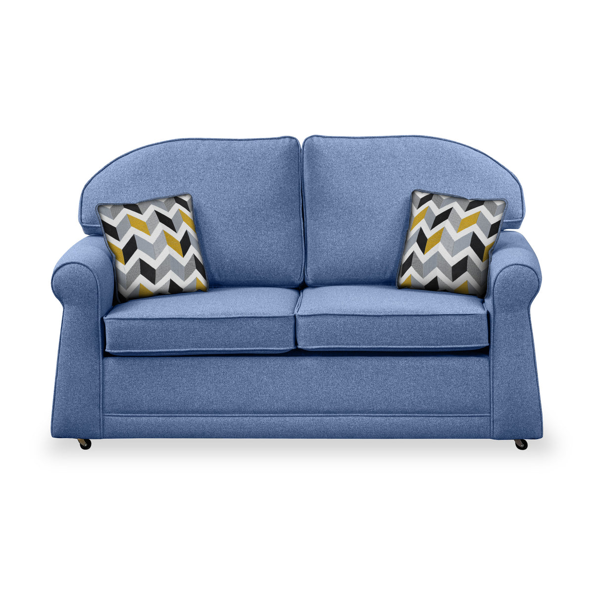 Croxdon Denim Faux Linen 2 Seater Sofabed with Mustard Scatter Cushions from Roseland Furniture