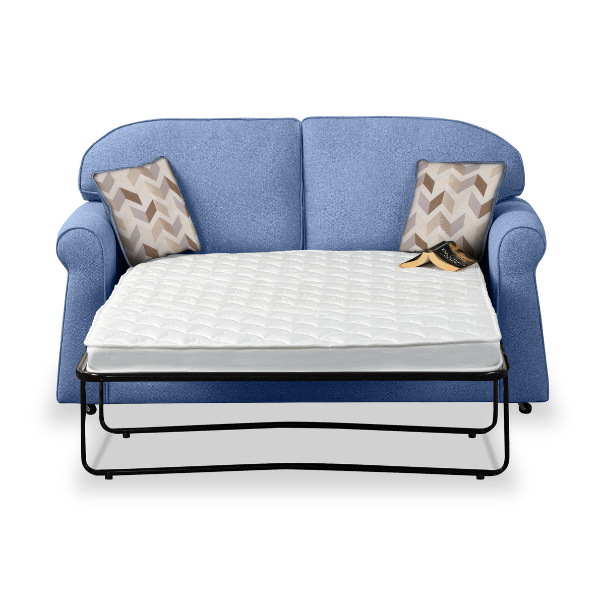 Croxdon Denim Faux Linen 2 Seater Sofabed with Oatmeal Scatter Cushions from Roseland Furniture