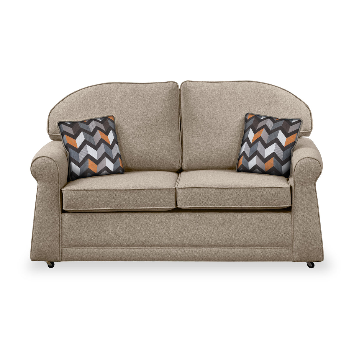 Croxdon Oatmeal Faux Linen 2 Seater Sofabed with Charcoal Scatter Cushions from Roseland Furniture