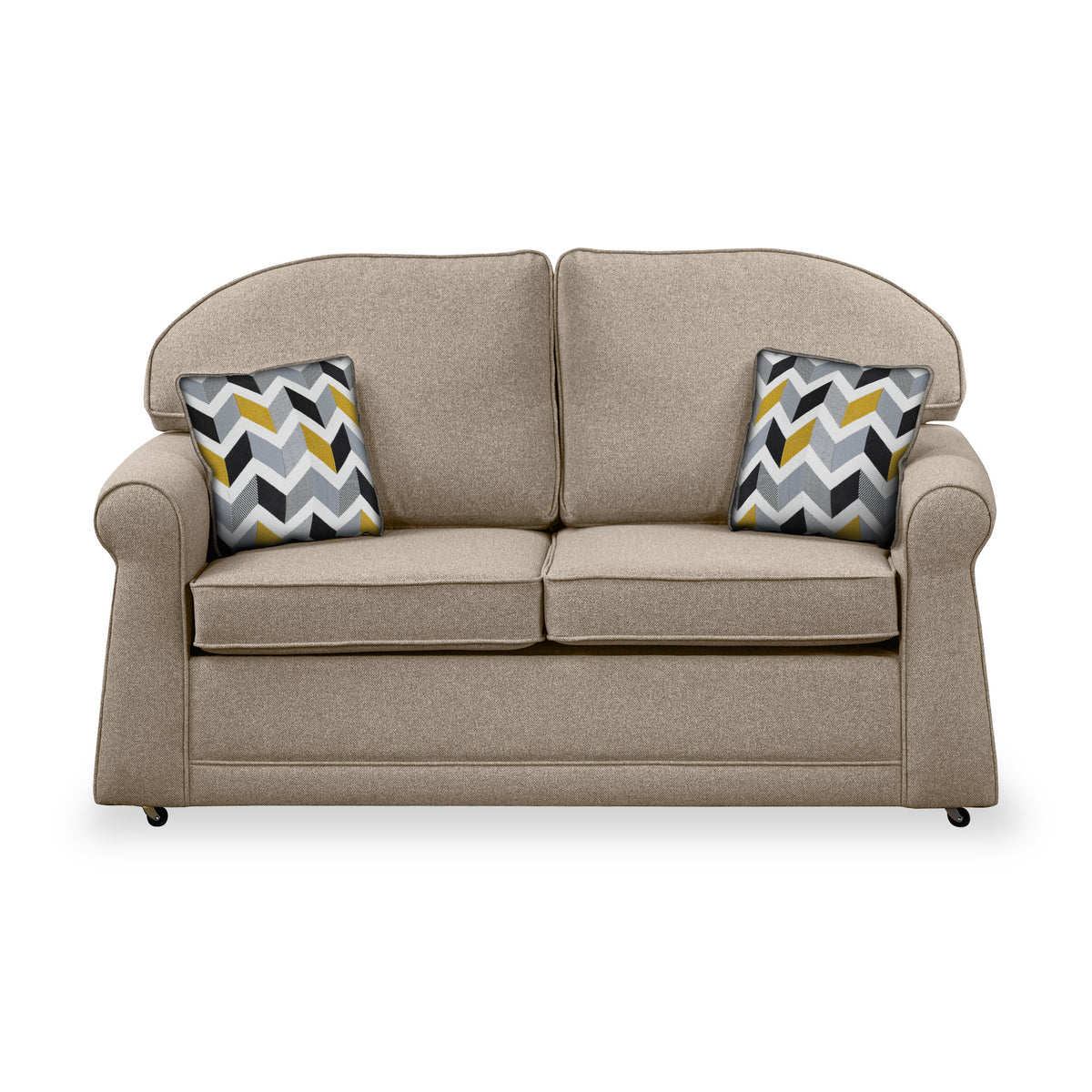 Croxdon Oatmeal Faux Linen 2 Seater Sofabed with Mustard Scatter Cushions from Roseland Furniture