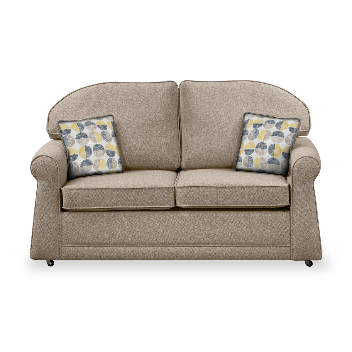 Croxdon Oatmeal Faux Linen 2 Seater Sofabed with Beige Scatter Cushions from Roseland Furniture