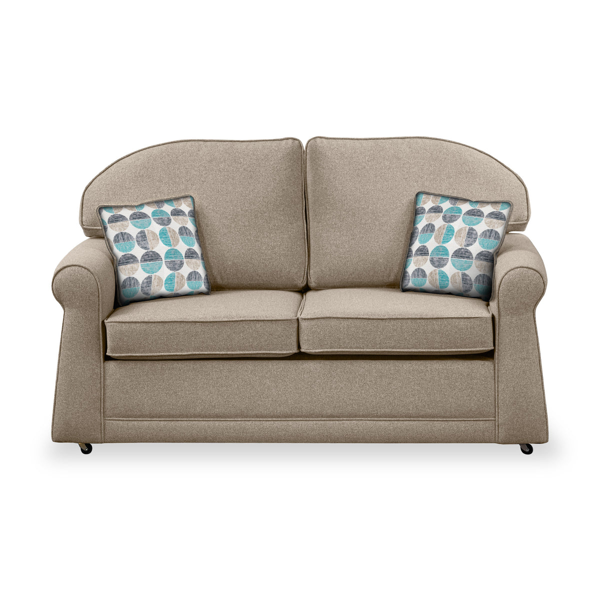 Croxdon Oatmeal Faux Linen 2 Seater Sofabed with Duck Egg Scatter Cushions from Roseland Furniture