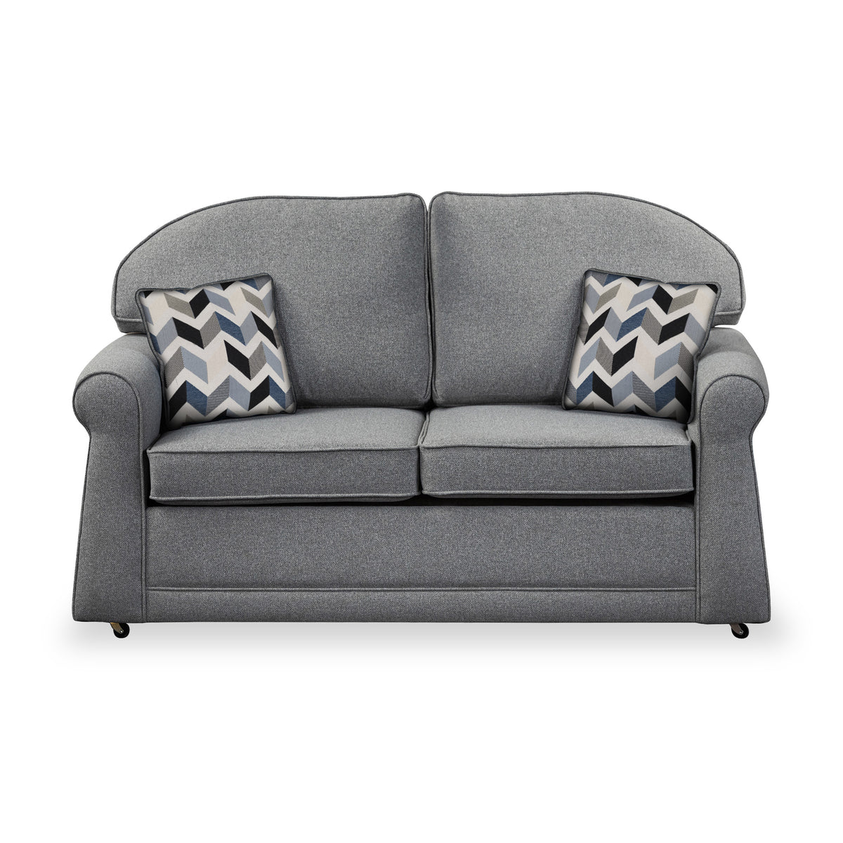 Croxdon Silver Faux Linen 2 Seater Sofabed with Denim Scatter Cushions from Roseland Furniture