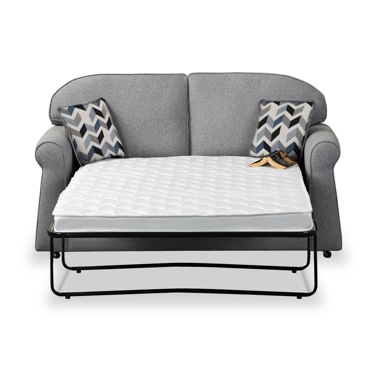 Croxdon Silver Faux Linen 2 Seater Sofabed with Denim Scatter Cushions from Roseland Furniture