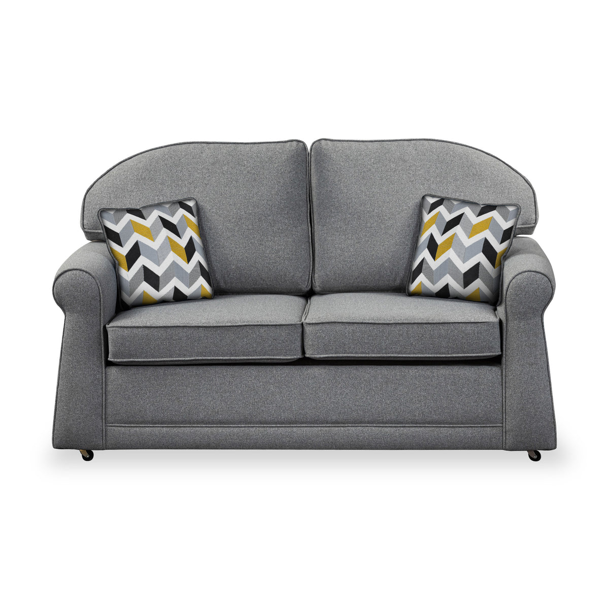 Croxdon Silver Faux Linen 2 Seater Sofabed with Mustard Scatter Cushions from Roseland Furniture