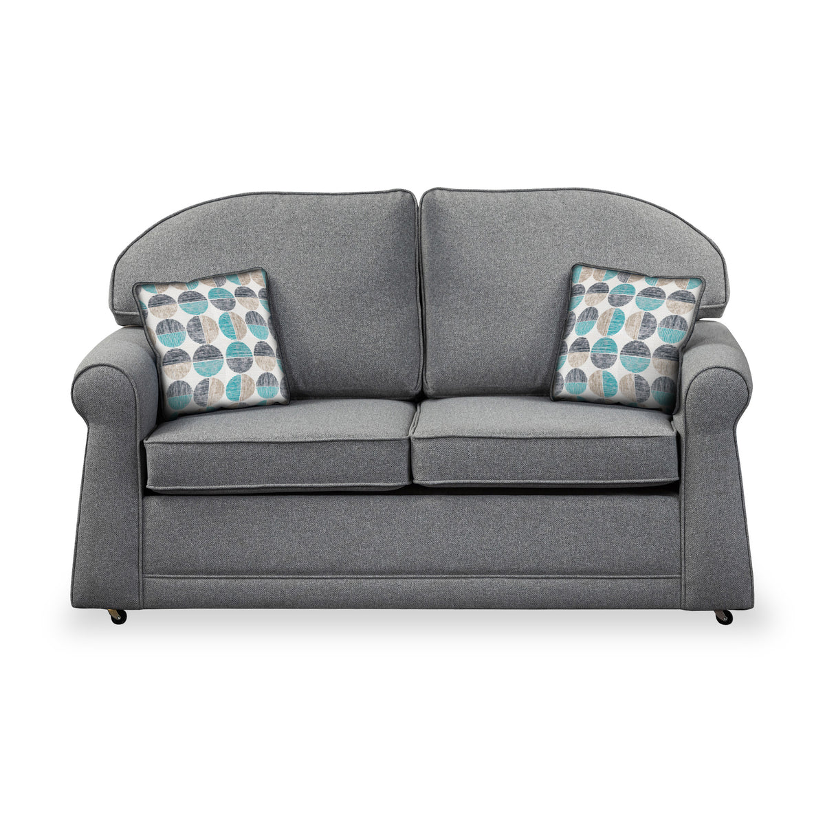 Croxdon Silver Faux Linen 2 Seater Sofabed with Duck Egg Scatter Cushions from Roseland Furniture