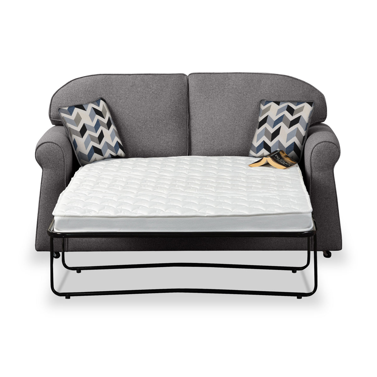 Giselle Charcoal Soft Weave 2 Seater Sofabed with Denim Scatter Cushions from Roseland Furniture