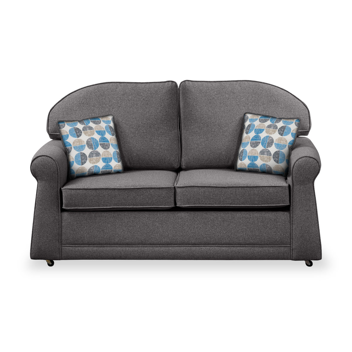 Giselle Charcoal Soft Weave 2 Seater Sofabed with Blue Scatter Cushions from Roseland Furniture