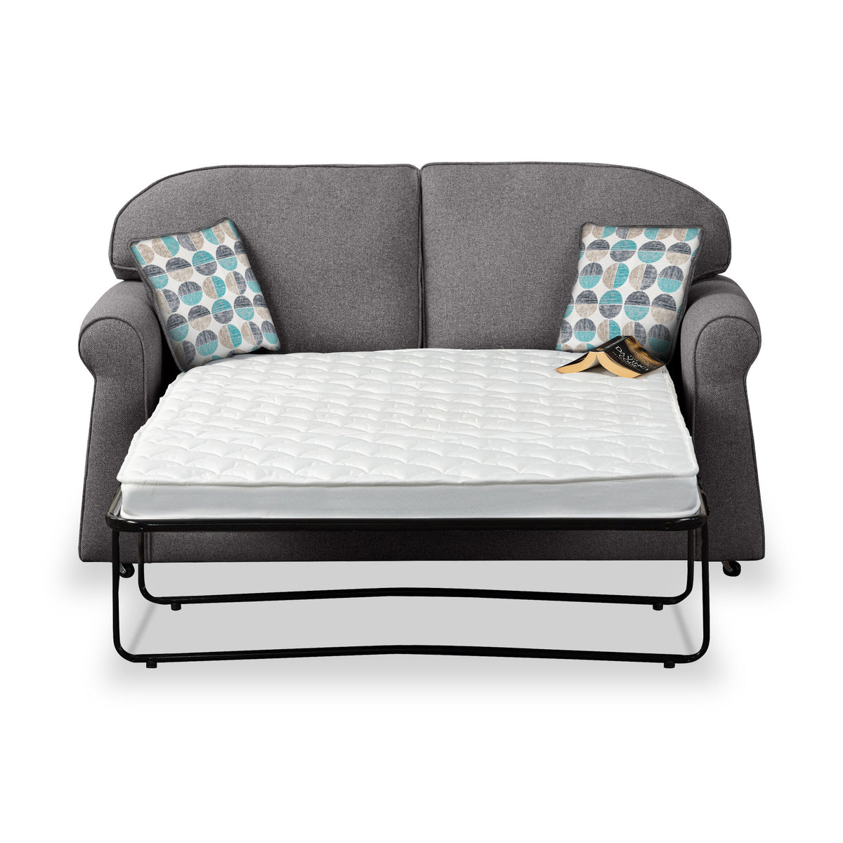 Giselle Charcoal Soft Weave 2 Seater Sofabed with Duck Egg Scatter Cushions from Roseland Furniture