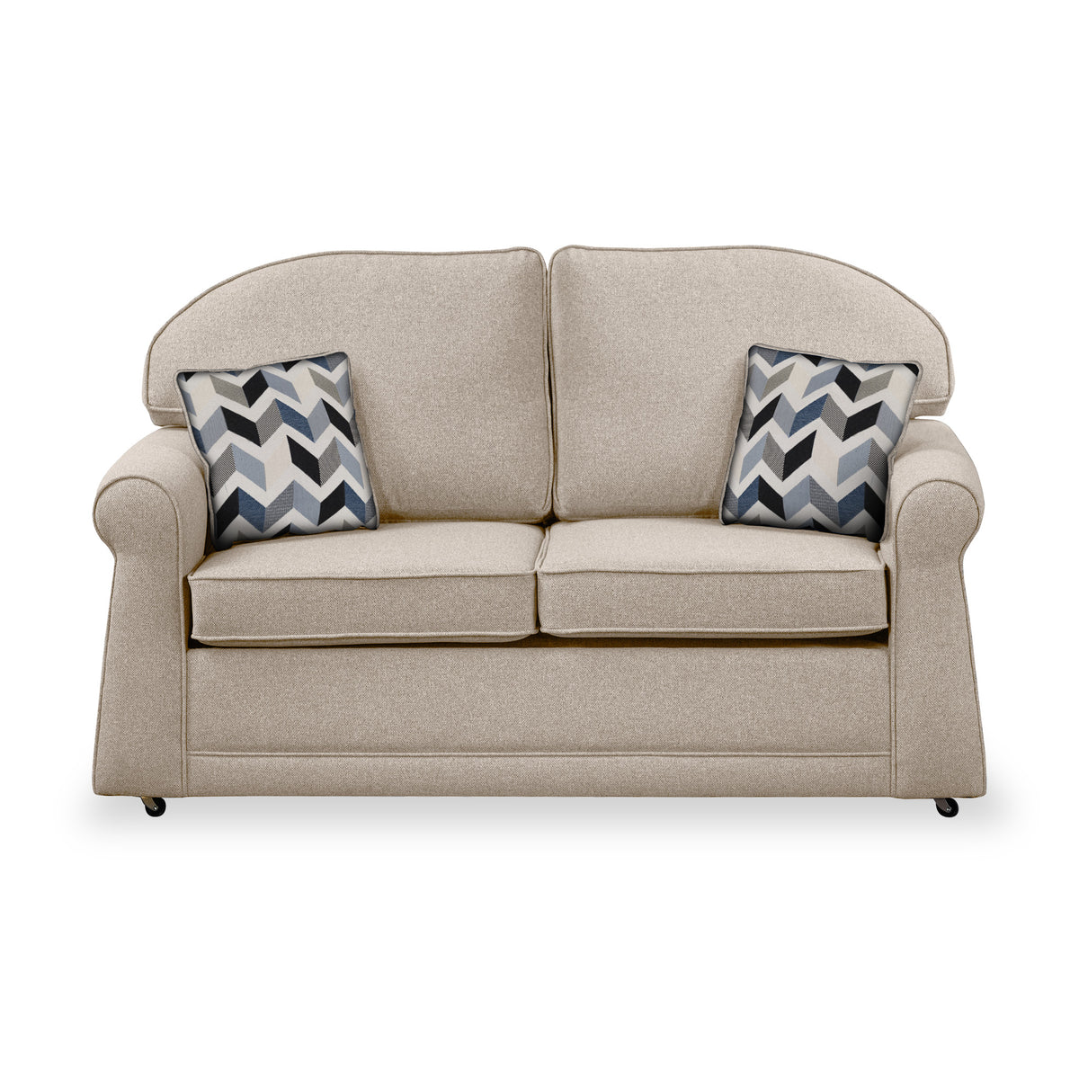 Giselle Fawn Soft Weave 2 Seater Sofabed with Denim Scatter Cushions from Roseland Furniture