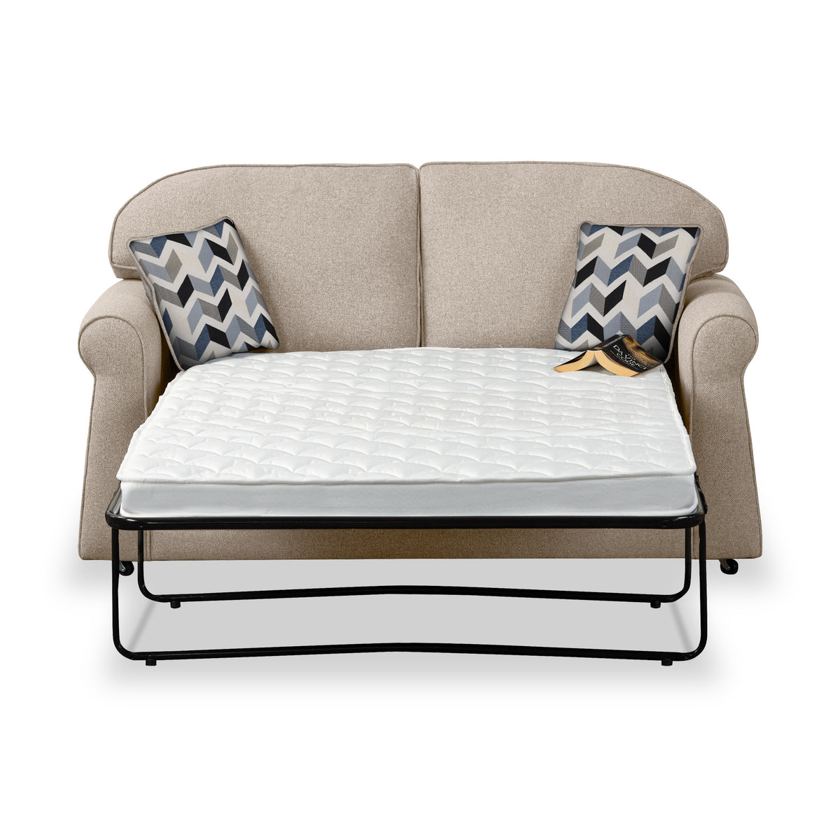 Giselle Fawn Soft Weave 2 Seater Sofabed with Denim Scatter Cushions from Roseland Furniture